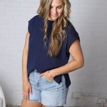Gracelyn Round Neck Knit Top - Navy