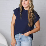 Gracelyn Round Neck Knit Top - Navy