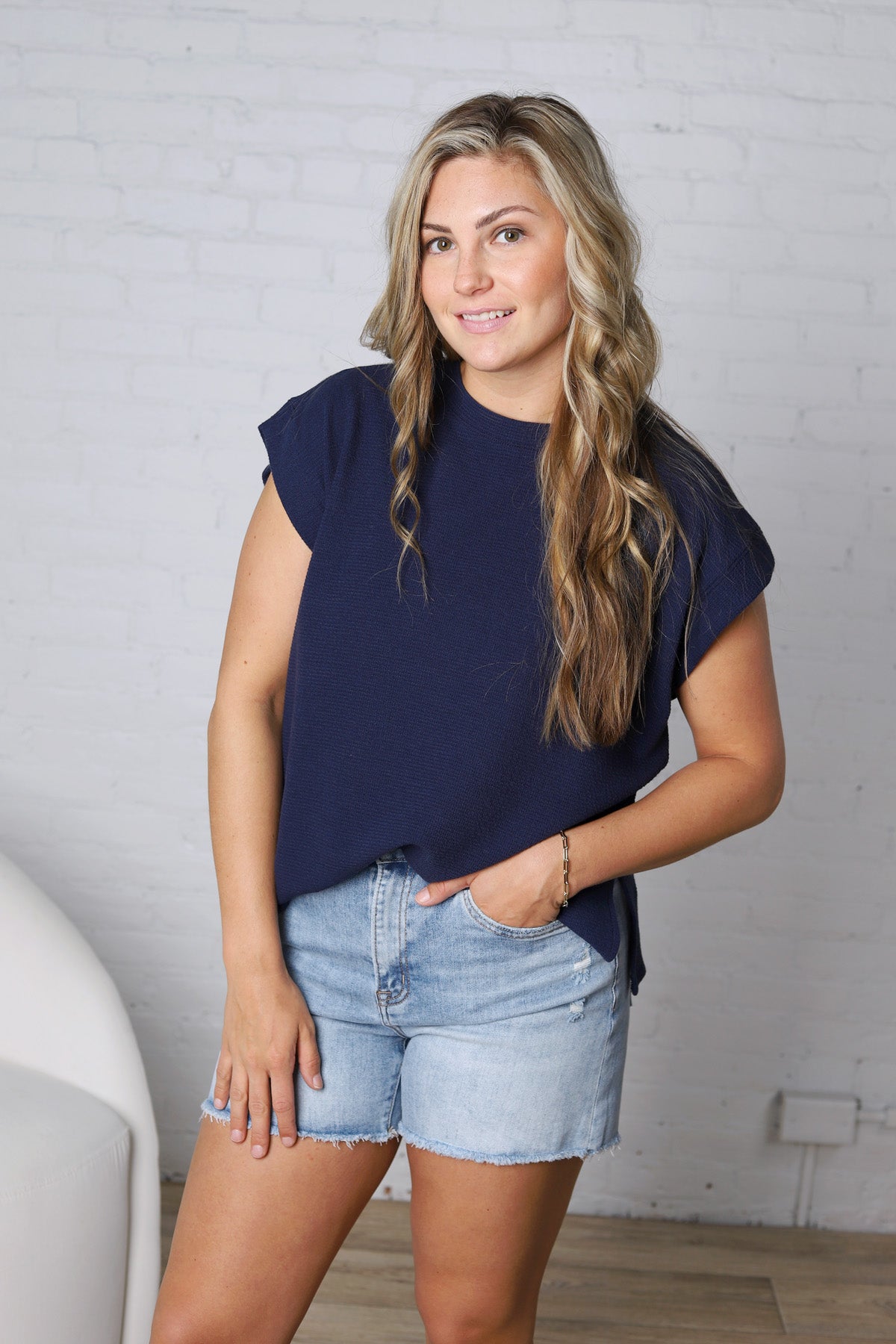 Gracelyn Round Neck Knit Top - Navy