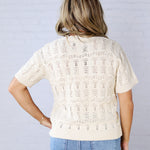 Gracey Crochet Knit Puff Sleeve Sweater Top - Cream