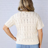 Gracey Crochet Knit Puff Sleeve Sweater Top - Cream
