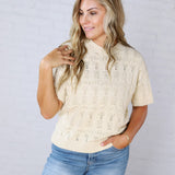 Gracey Crochet Knit Puff Sleeve Sweater Top - Cream