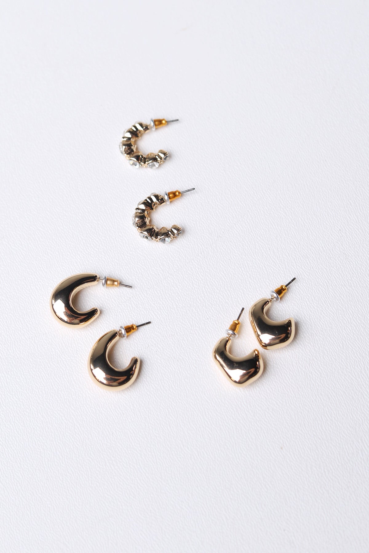 Gracie Rhinestone Geo Puffy Hoop Set - Gold