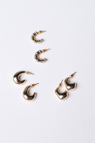 Gracie Rhinestone Geo Puffy Hoop Set - Gold
