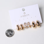 Gracie Rhinestone Geo Puffy Hoop Set - Gold