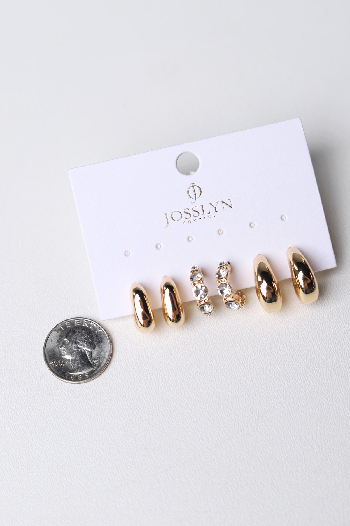 Gracie Rhinestone Geo Puffy Hoop Set - Gold