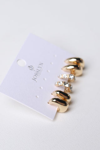 Gracie Rhinestone Geo Puffy Hoop Set - Gold