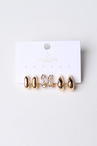 Gracie Rhinestone Geo Puffy Hoop Set - Gold