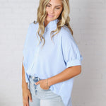 Greer Oversized Button Down Top - Blue FINAL SALE
