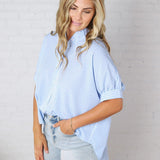 Greer Oversized Button Down Top - Blue FINAL SALE