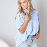 Greer Oversized Button Down Top - Blue FINAL SALE