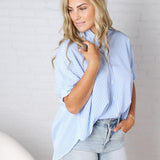 Greer Oversized Button Down Top - Blue FINAL SALE