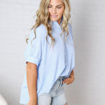 Greer Oversized Button Down Top - Blue FINAL SALE