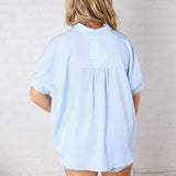 Greer Oversized Button Down Top - Blue FINAL SALE