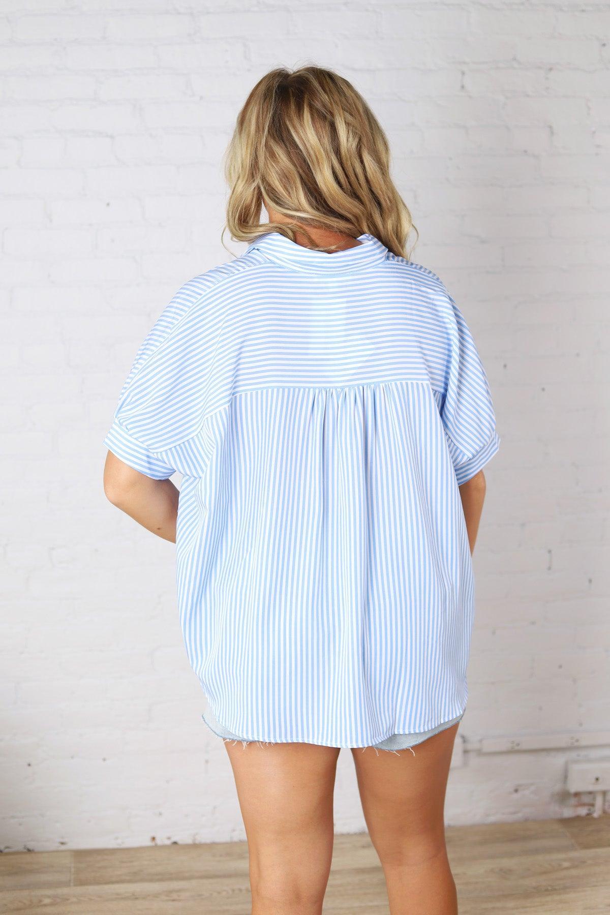 Greer Oversized Button Down Top - Blue FINAL SALE