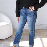 Greer Straight Crop Cuff Jeans - Dark Wash - Risen Jeans