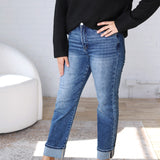 Greer Straight Crop Cuff Jeans - Dark Wash - Risen Jeans