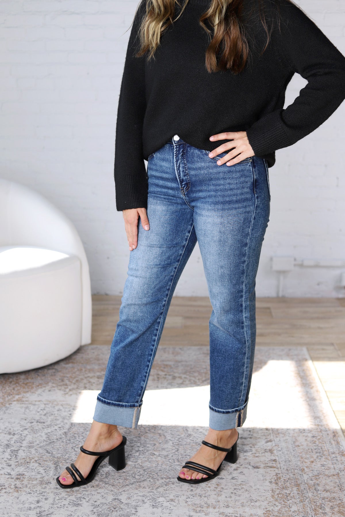 Greer Straight Crop Cuff Jeans - Dark Wash - Risen Jeans