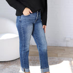 Greer Straight Crop Cuff Jeans - Dark Wash - Risen Jeans