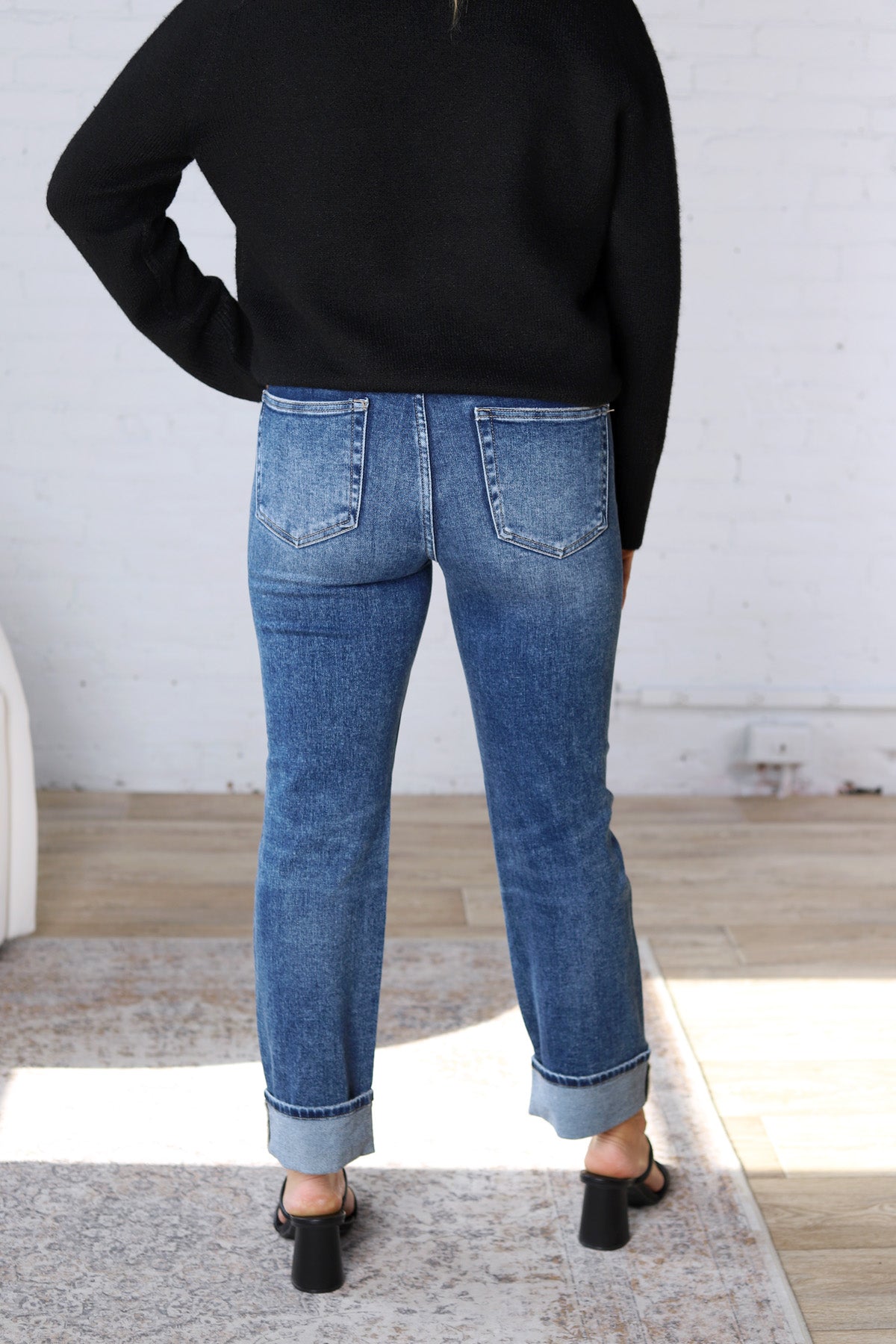 Greer Straight Crop Cuff Jeans - Dark Wash - Risen Jeans