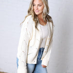 Greta Chunky Cotton Crochet Cardigan - Snow White