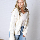 Greta Chunky Cotton Crochet Cardigan - Snow White