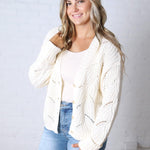 Greta Chunky Cotton Crochet Cardigan - Snow White