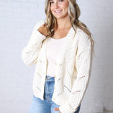 Greta Chunky Cotton Crochet Cardigan - Snow White