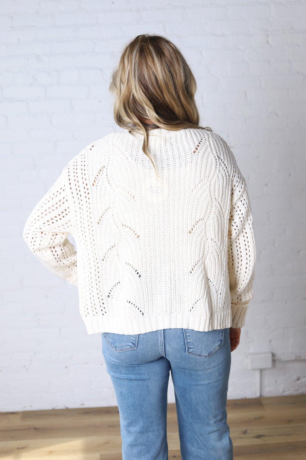 Greta Chunky Cotton Crochet Cardigan - Snow White