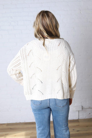 Greta Chunky Cotton Crochet Cardigan - Snow White