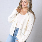 Greta Chunky Cotton Crochet Cardigan - Snow White