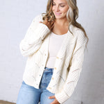 Greta Chunky Cotton Crochet Cardigan - Snow White