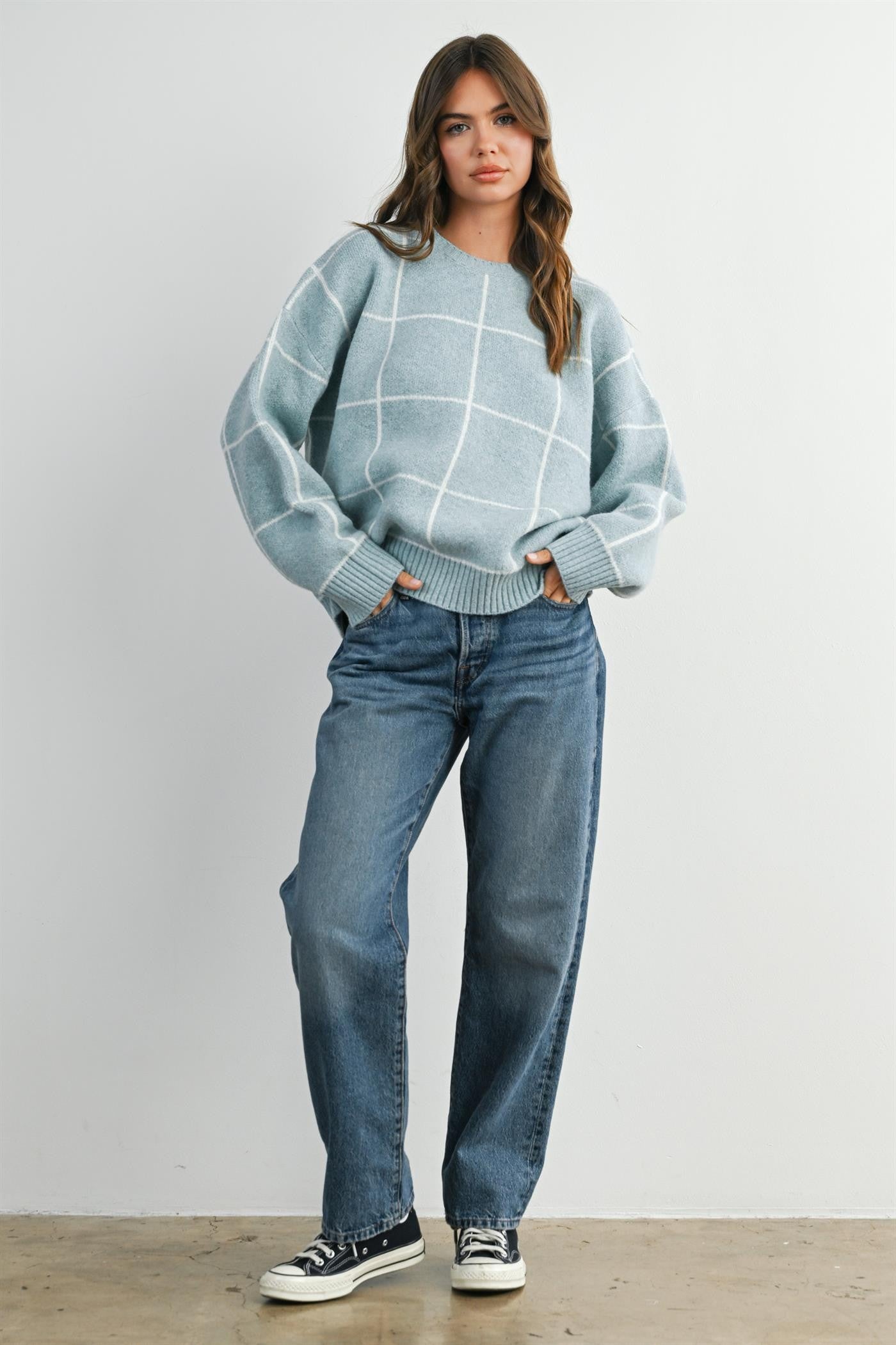 Grier Checkered Knit Sweater - Blue