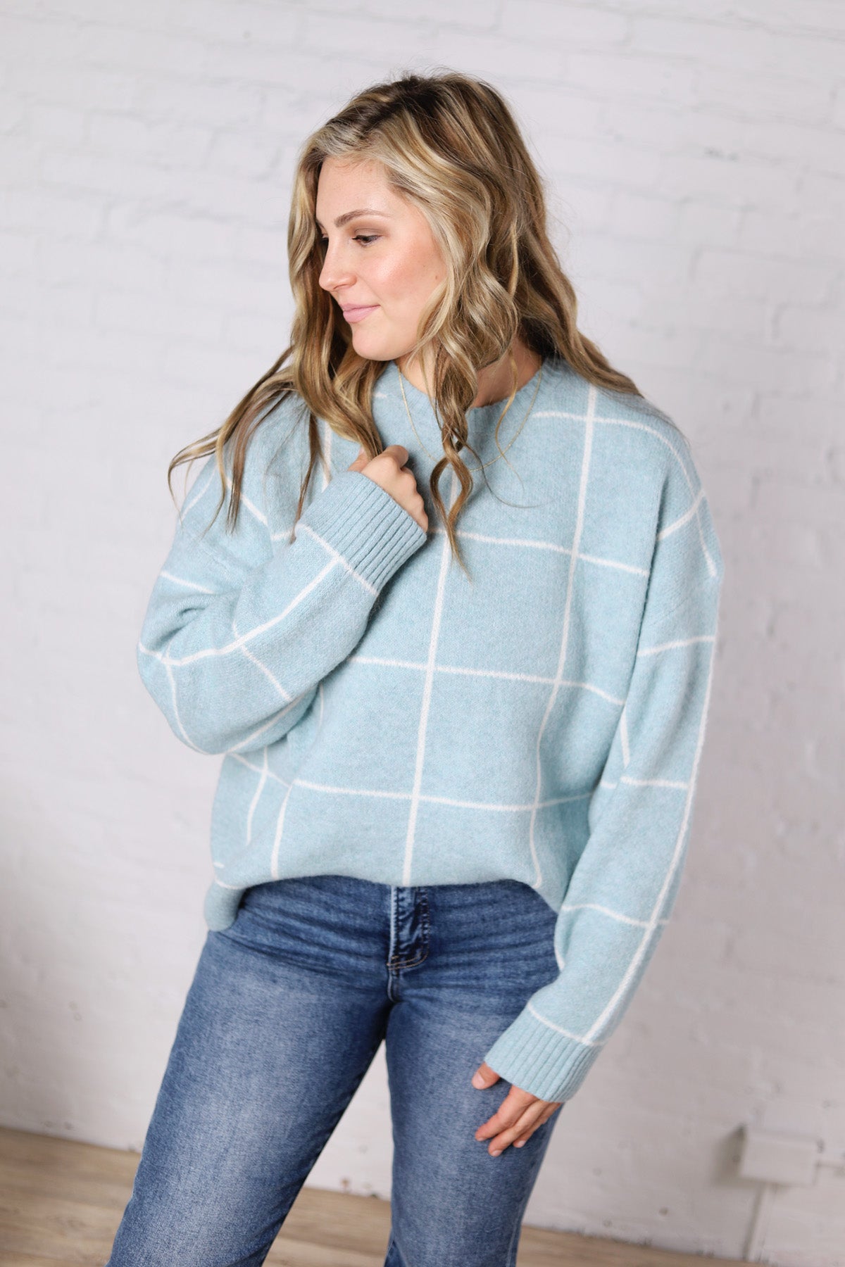 Grier Checkered Knit Sweater - Blue