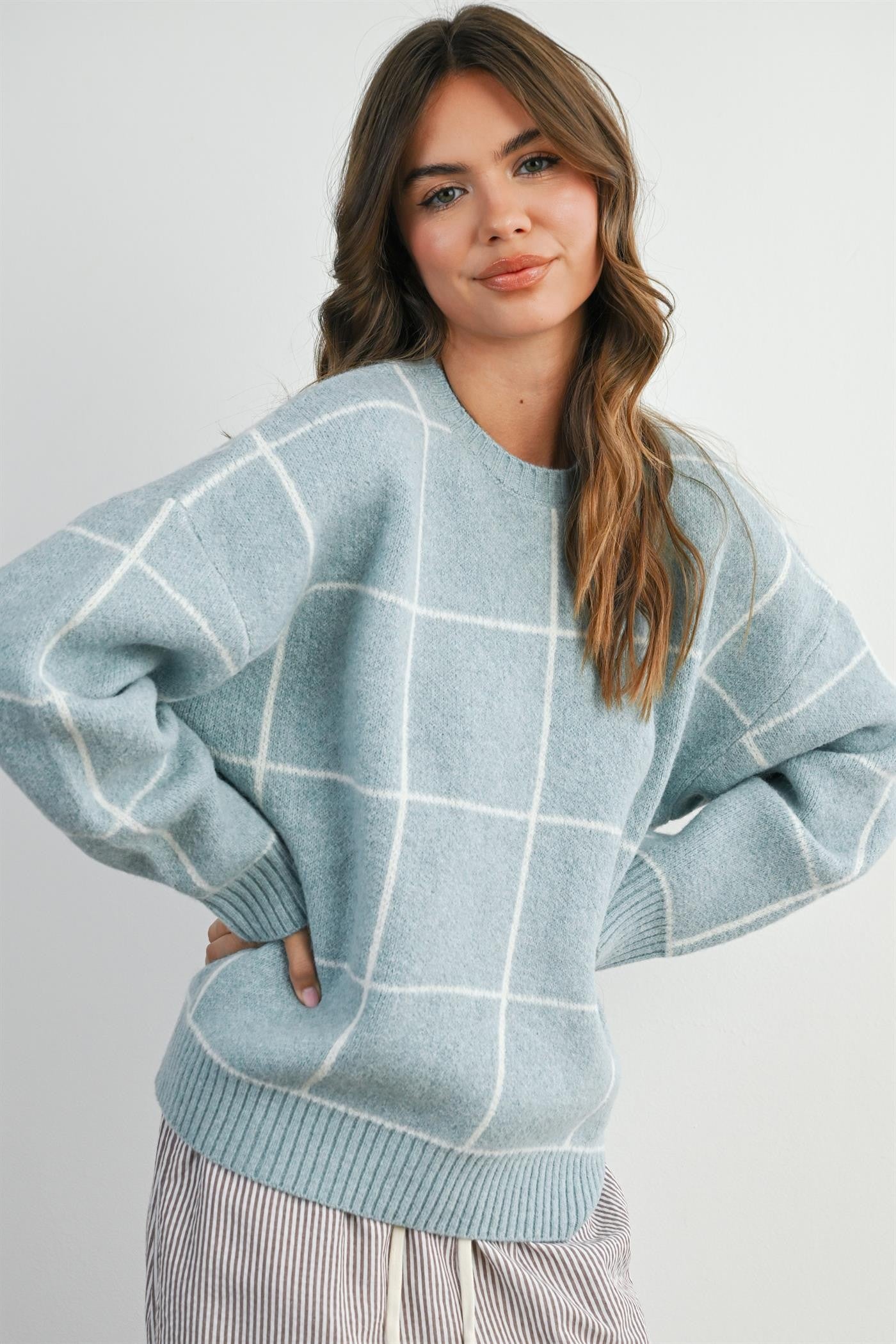 Grier Checkered Knit Sweater - Blue
