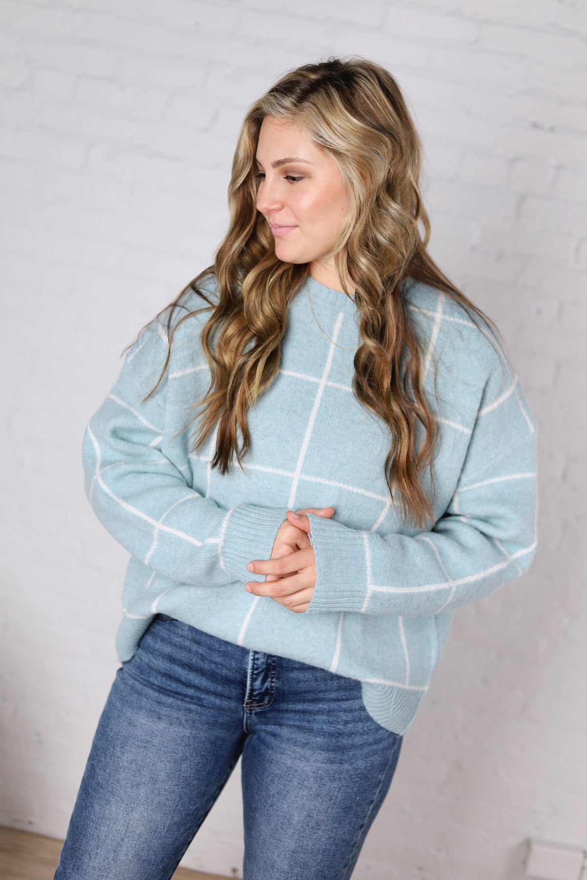 Grier Checkered Knit Sweater - Blue