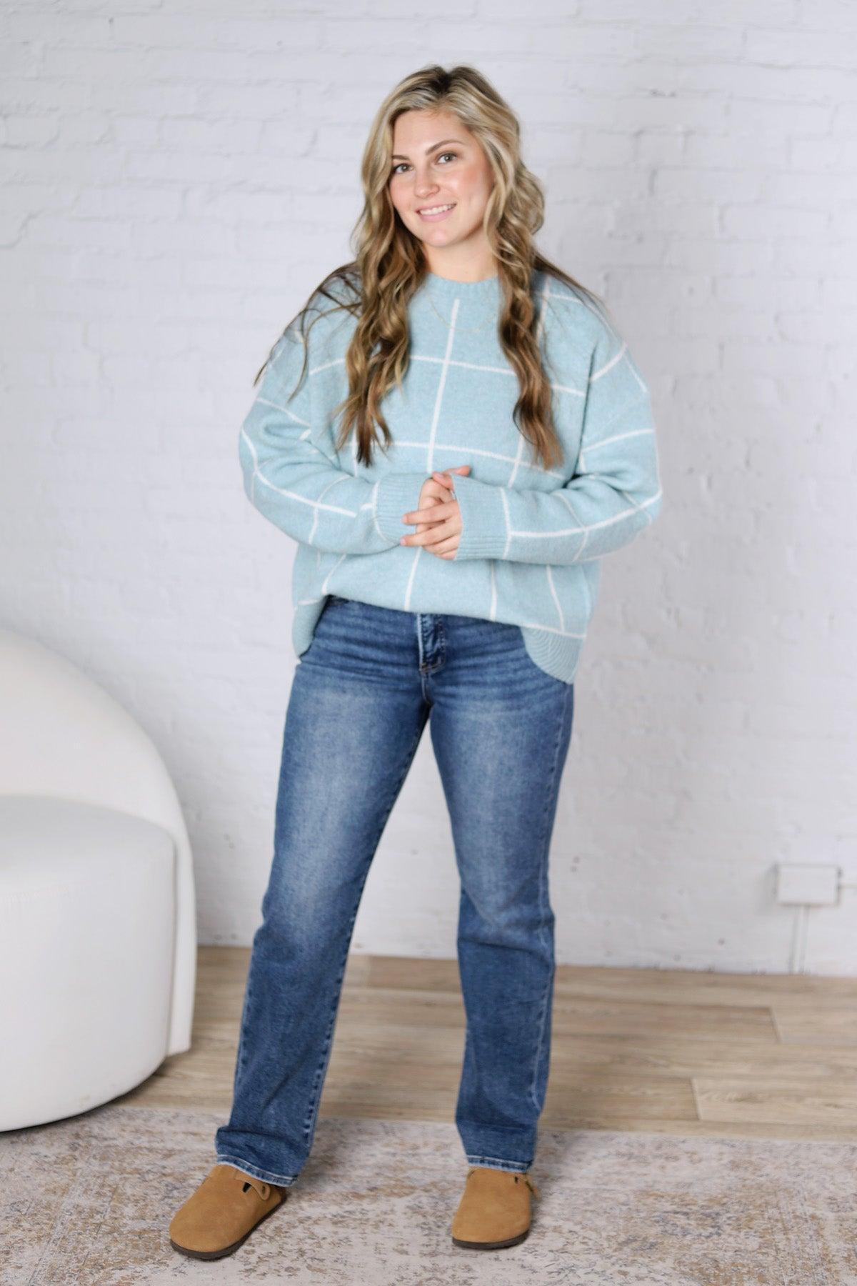 Grier Checkered Knit Sweater - Blue