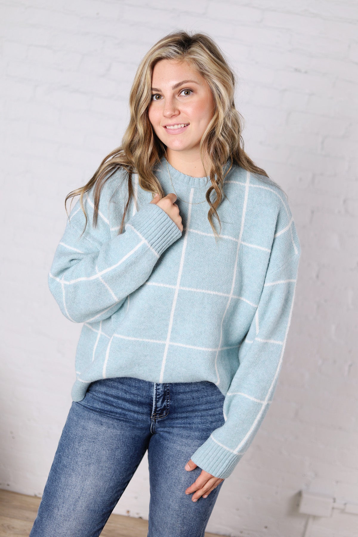 Grier Checkered Knit Sweater - Blue - FINAL SALE