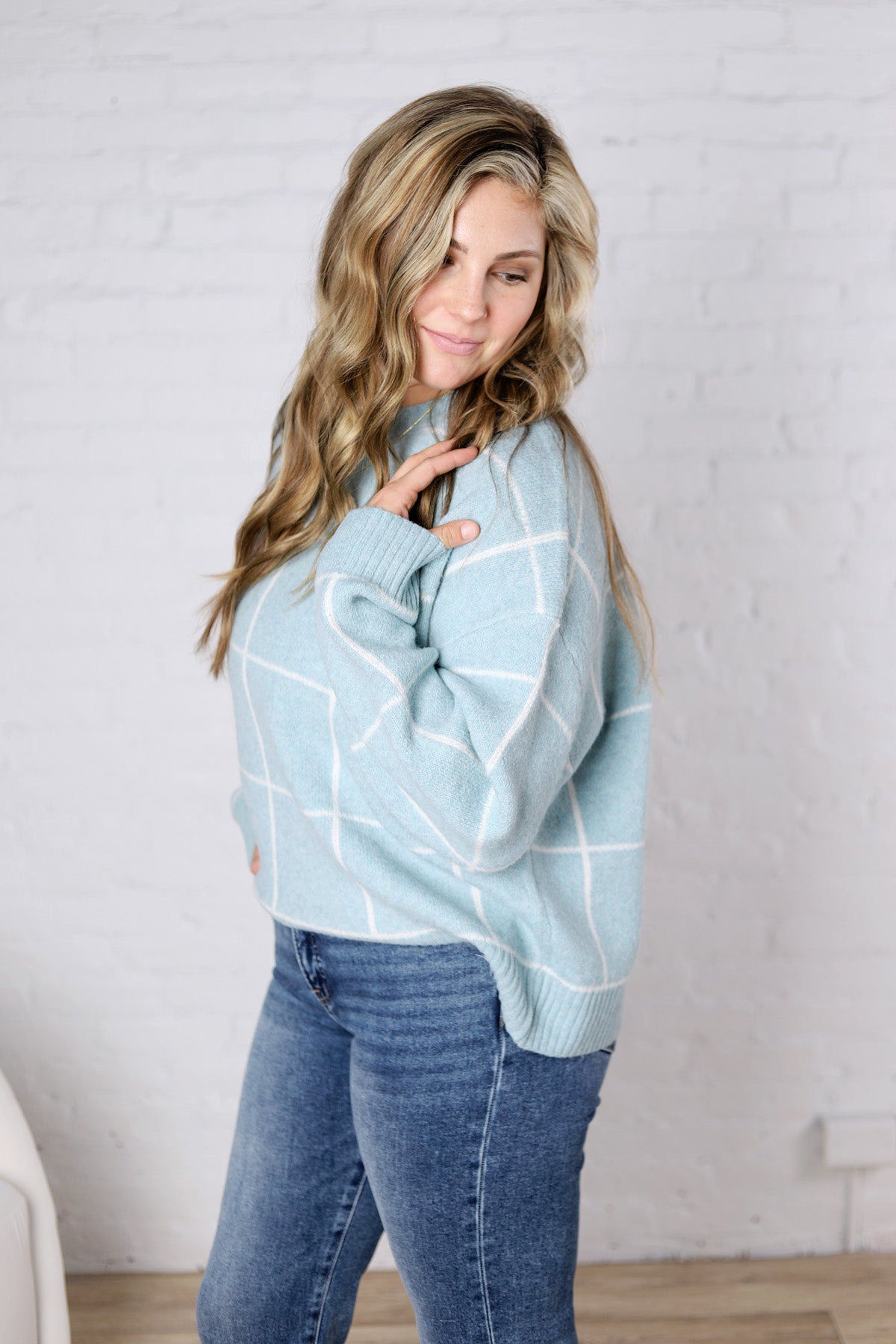 Grier Checkered Knit Sweater - Blue - FINAL SALE