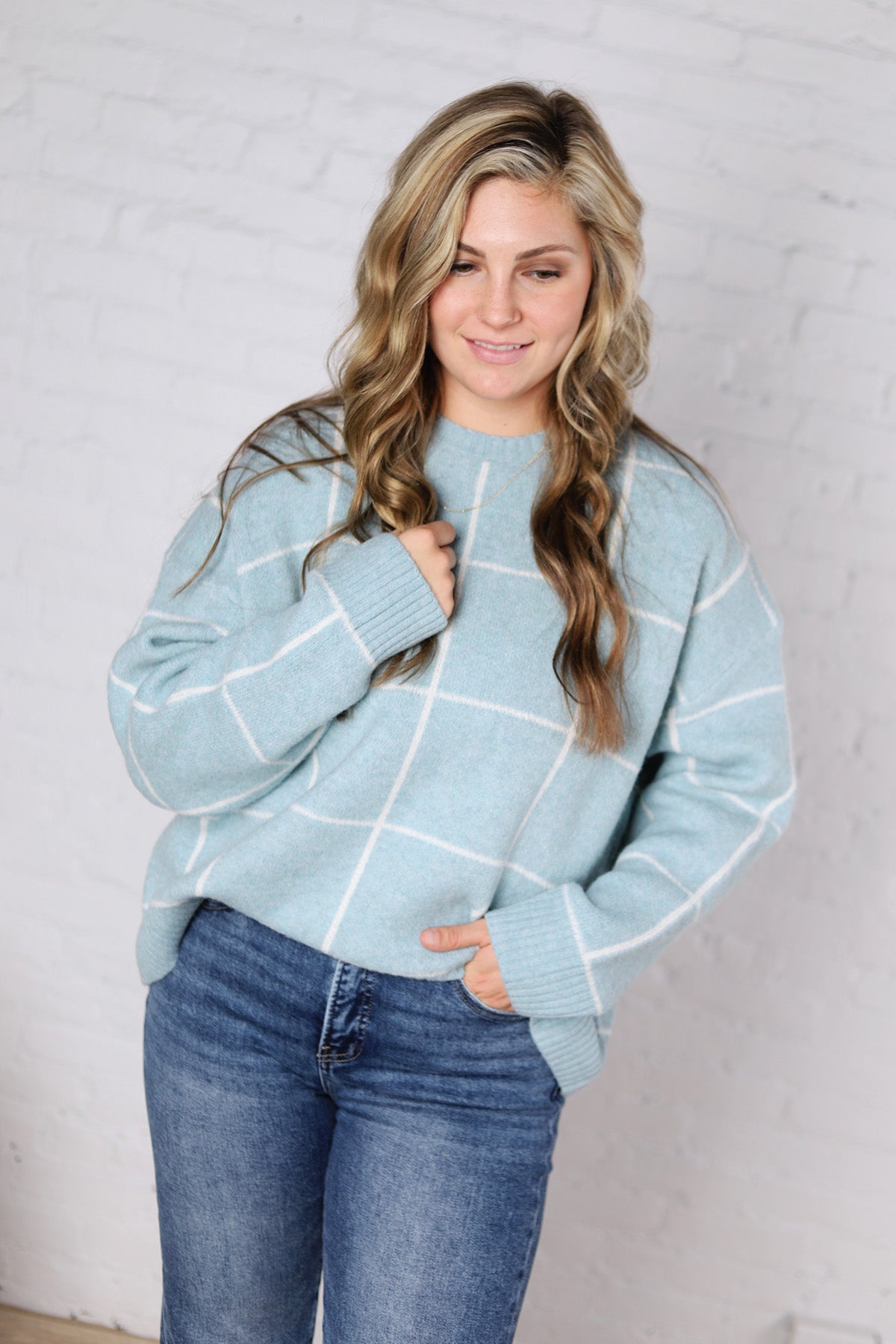 Grier Checkered Knit Sweater - Blue - FINAL SALE