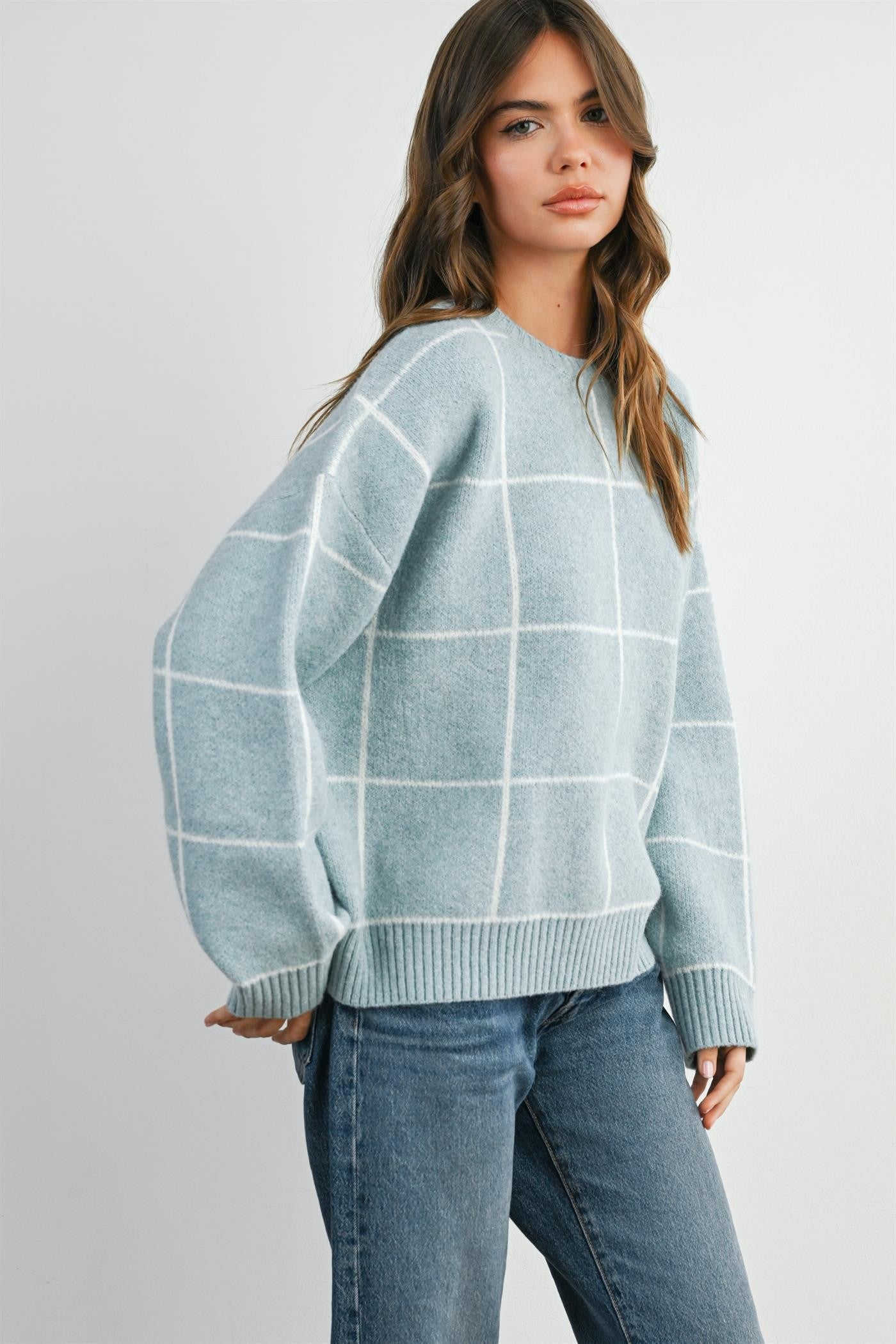 Grier Checkered Knit Sweater - Blue