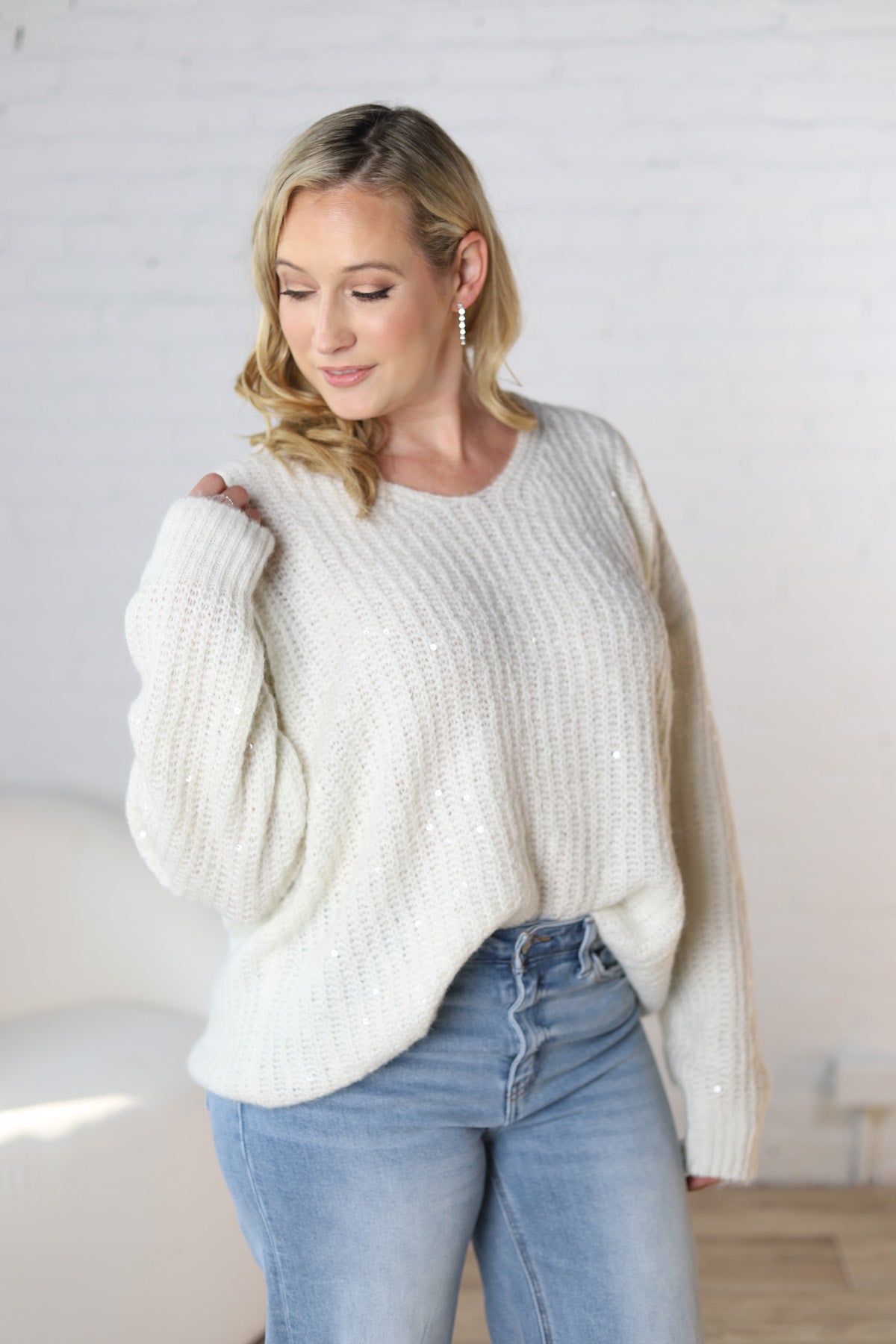 Grier Sequin Details Sweater - White - FINAL SALE