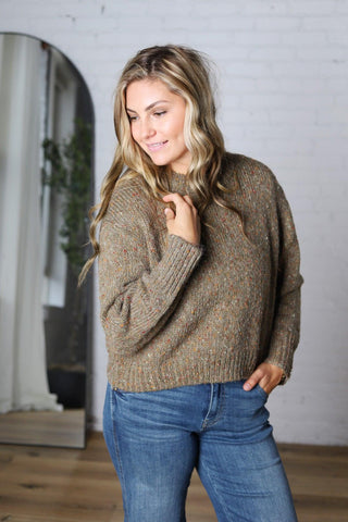 Hadleigh Multicolor Flecked Sweater - Olive