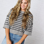 Hadley Drop Shoulder Stripe Top - Navy