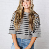 Hadley Drop Shoulder Stripe Top - Navy