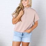 Haislee Modal Luxe Quarter Zip Short Sleeve Top - Light Mocha
