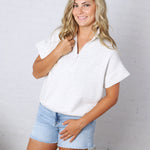 Haislee Modal Luxe Quarter Zip Short Sleeve Top - Lt H Grey