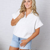 Haislee Modal Luxe Quarter Zip Short Sleeve Top - Lt H Grey