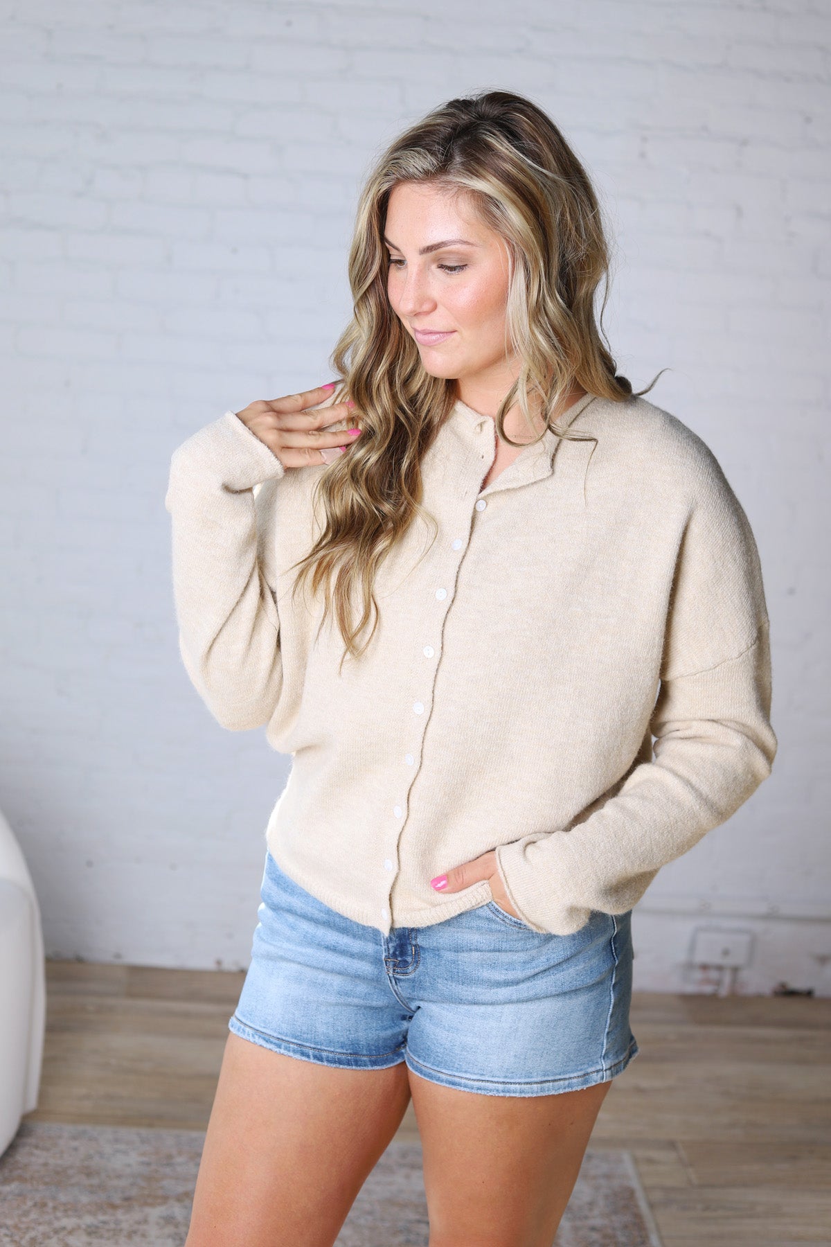 Haisley Button-Up Cardigan - Sand