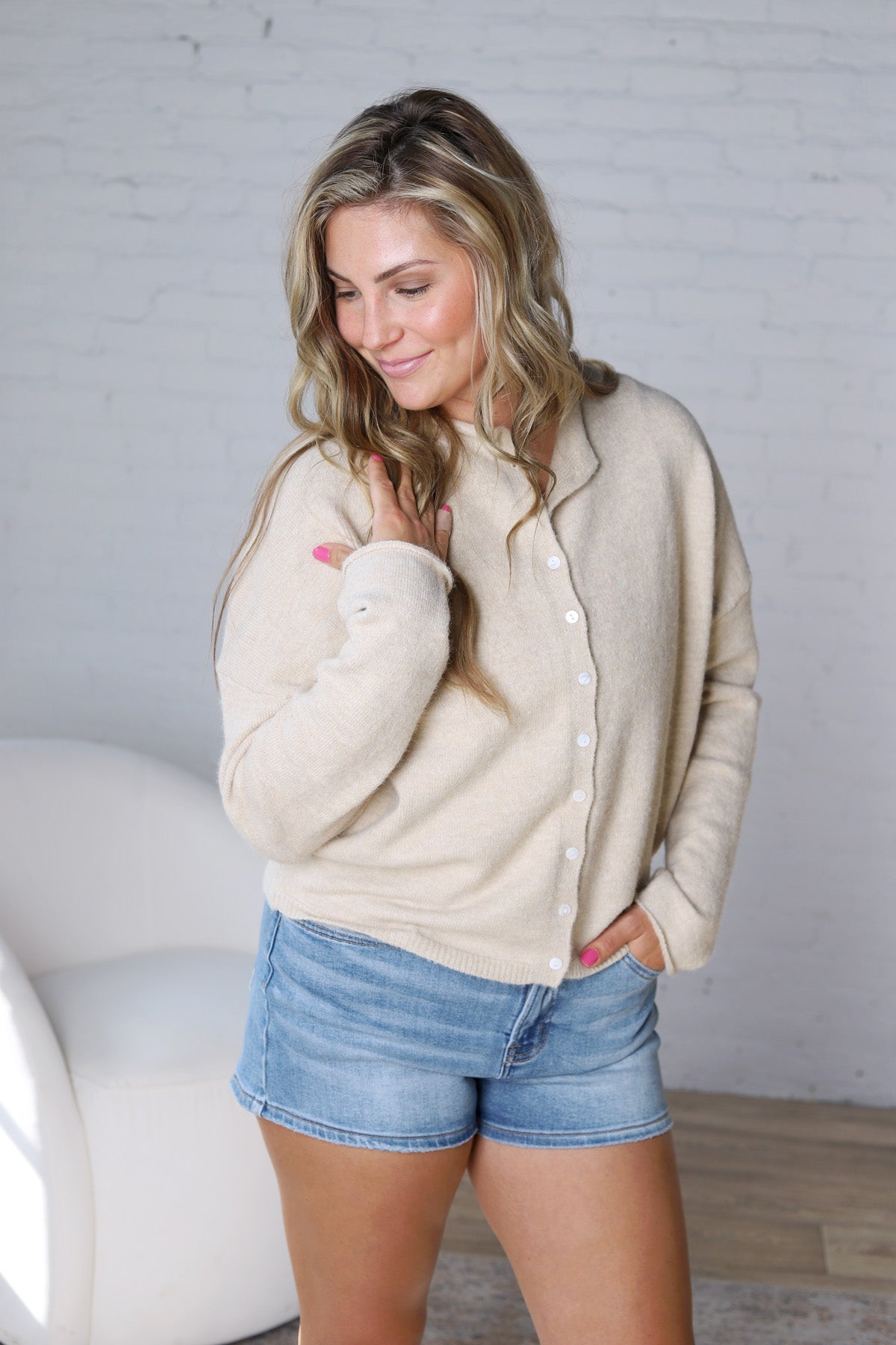 Haisley Button-Up Cardigan - Sand